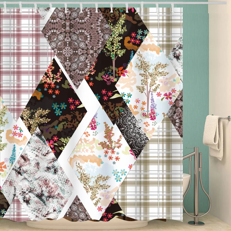 

3D душ Шторы геометрический цветок Ванная комната полиэстер Водонепроницаемый Шторы Противоударная заданяя душ Шторы 180x200 см с застежкой на...