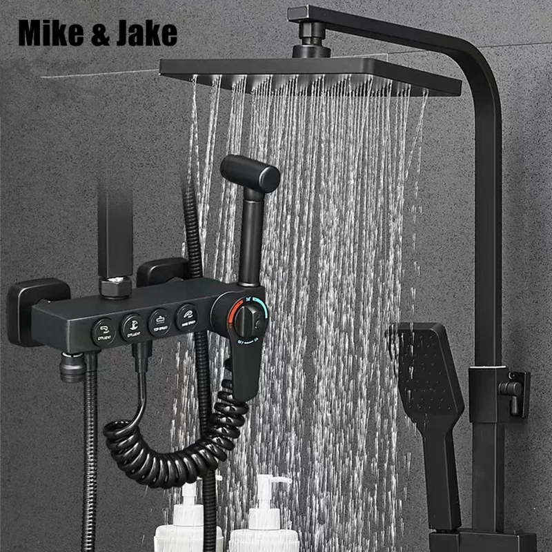 

Bathroom constant matte black shower set with bath rack thermostatic bathtub shower mixer set Bath Shower hot and cold Faucet