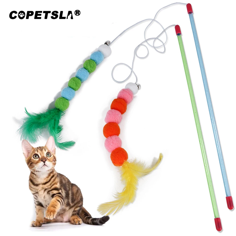 

Copetsla 1Pcs Funny Cat Interactive Toy Stick Feather Wand Teaser Wand Plastic Pet Toys for Cats Stick Cat Supplies