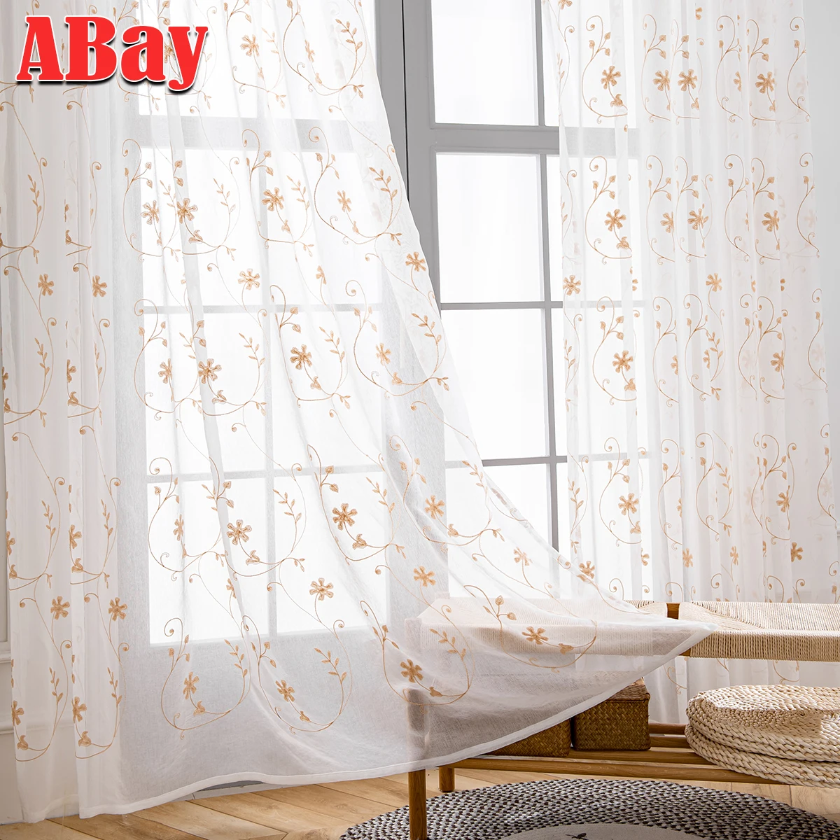 

Embroidery Sheer White Curtains for Living Room On Window Tulle for Bedroom Curtains Floral Home Decoration Modern Voile Drapes