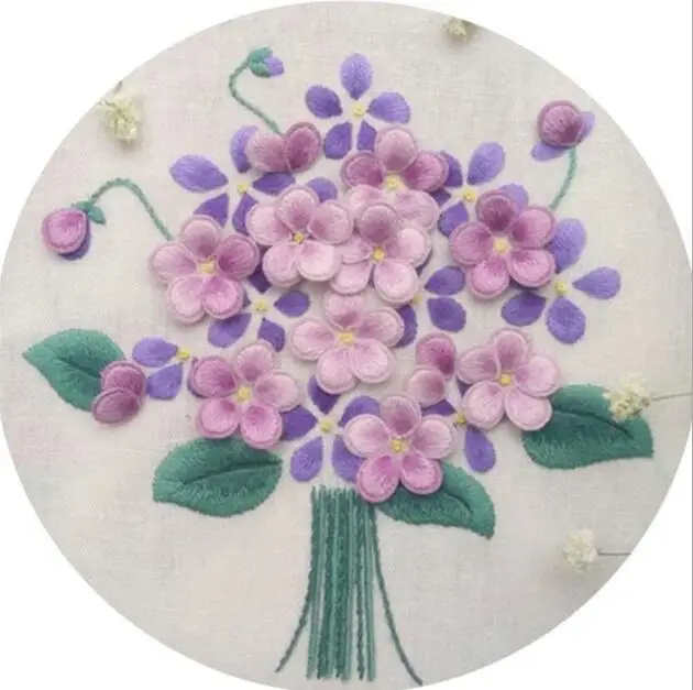 

Purple Viola tricolor bouquet European embroidery kit simple three-dimensional embroidery Ribbon kit embroidery needlework