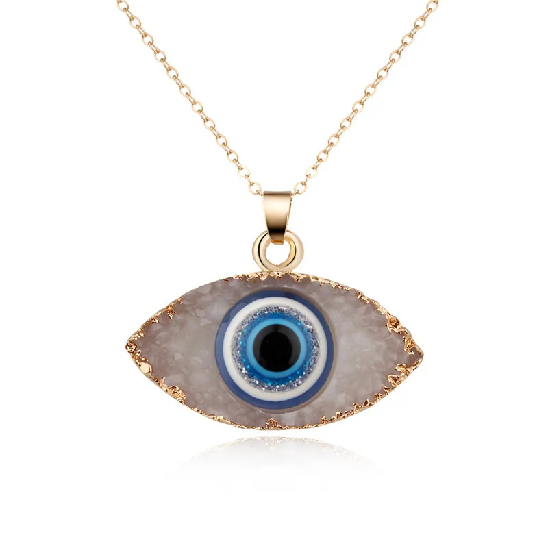

Fashion Resin Turkey Eyes Pendent Necklace for Women Charm Imitation Natural Stone Jewelry Big Blue Evil Eyes Necklace