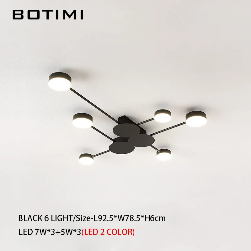6 Light-Black BOTIMI Новинка Металлические нерегулярные потолочные светильники для фойе черный потолочный светильник золотой поверхностный монтаж светильник для спальни - Цвет корпуса: 6 Light-Black