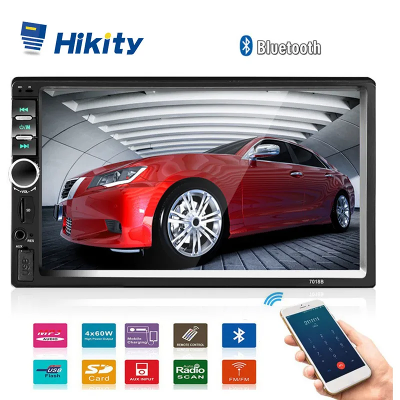 Hikity 7018B двойной 2 Din Автомобильный видео плеер 7 дюймов сенсорный экран мультимедийный плеер USB FM bluetooth Поддержка рулевого колеса дистанционного управления