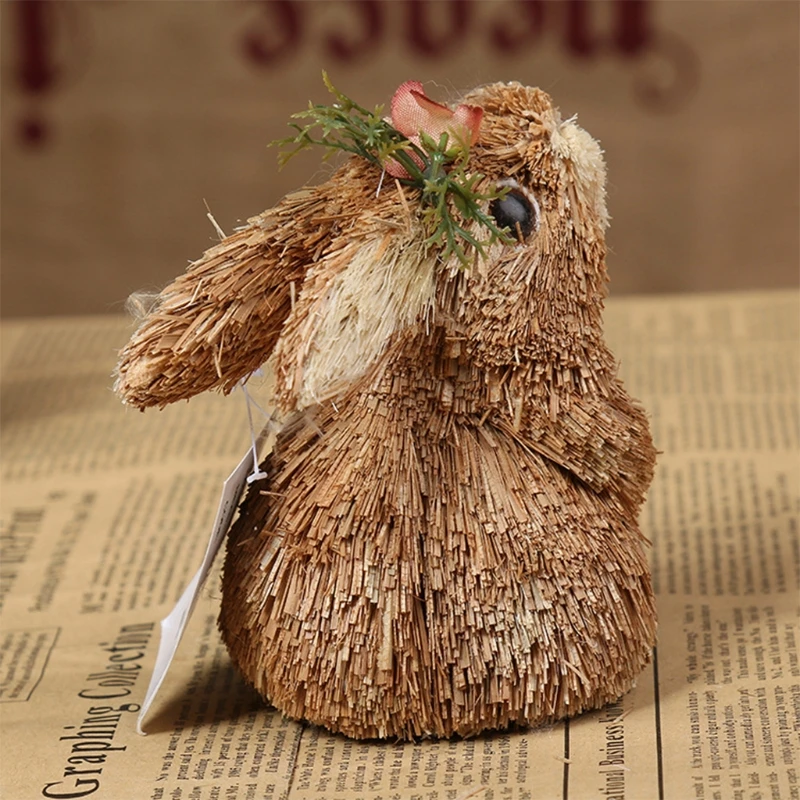

Easter Simulation Rabbit Decorations Home Garden Decor Creative Straw Spring Figurine Photography Props
