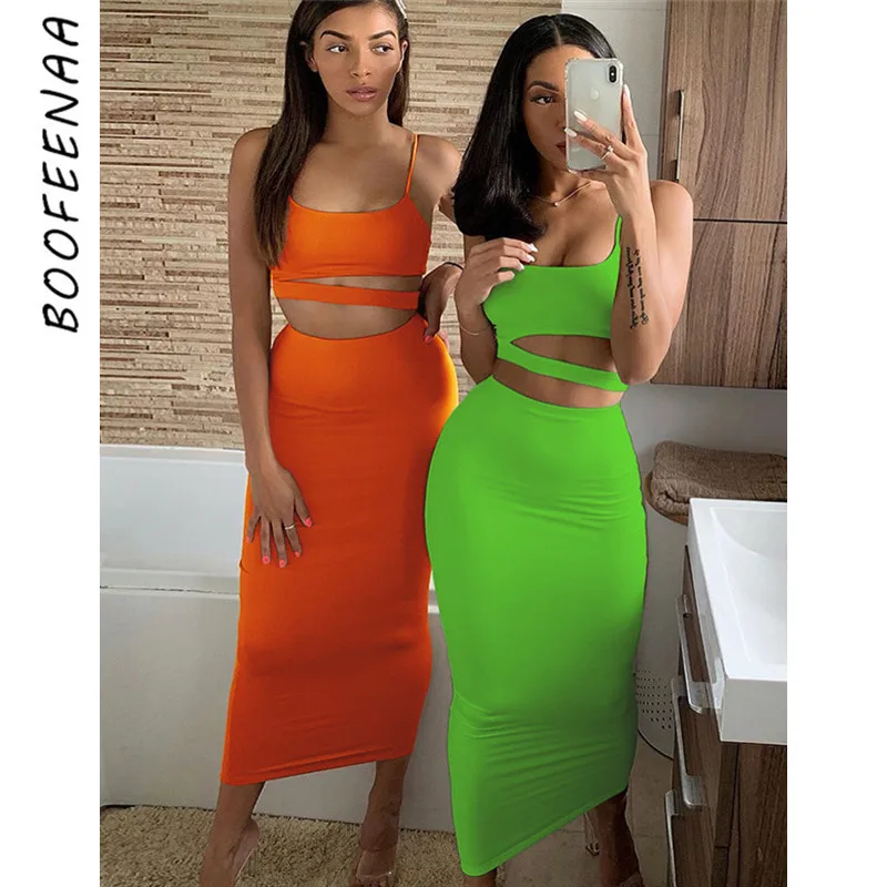 Сексуальный комплект BOOFEENAA из 2 предметов с длинной юбкой и коротким топом