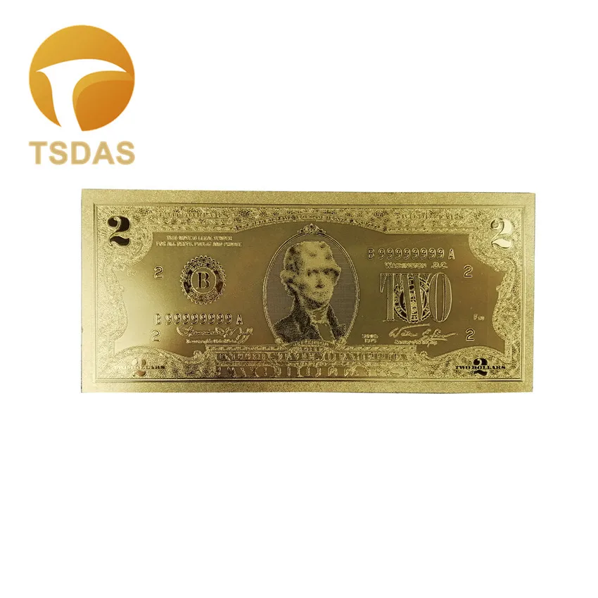 10pcs/lot USD 2 Dollar Gold Foil Banknote Colletion Gifts America Plated Drop Ship | Дом и сад