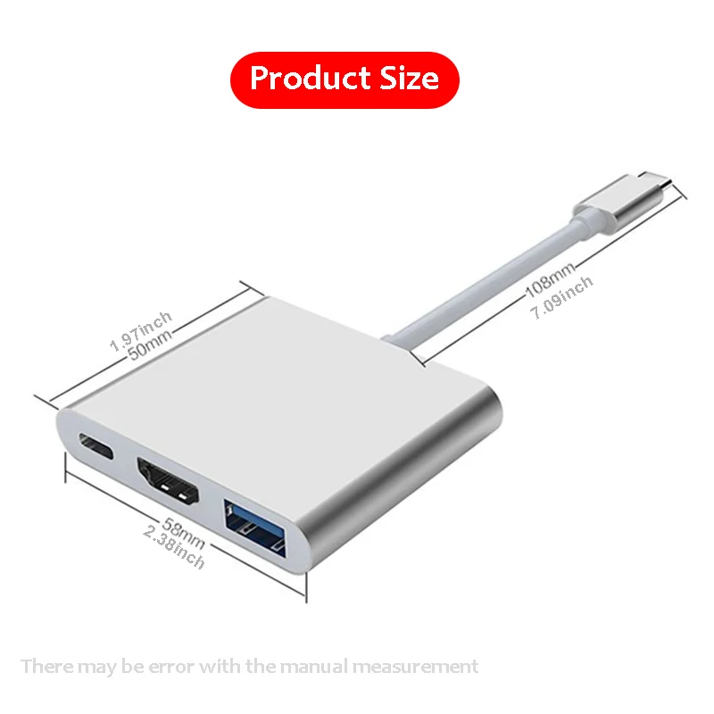 Концентратор-адаптер USB C для MacBook Pro Air Hp Dell Разветвитель Type-C на 4K HDMI с питанием