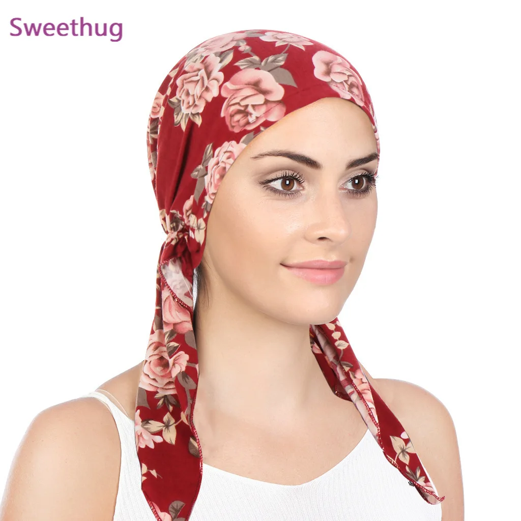 

2021 модный головной платок с принтом для женщин мусульманский эластичный предварительно завязанный тюрбан бандана аксессуары для волос гол...