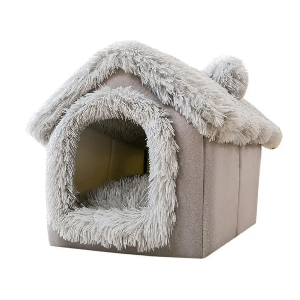 

Portable Pet House 37*32*34cm Soft Dogs Teepee Warm Covered Cats Bed With Plush Cushion For Pets Accessory (Light Gray)