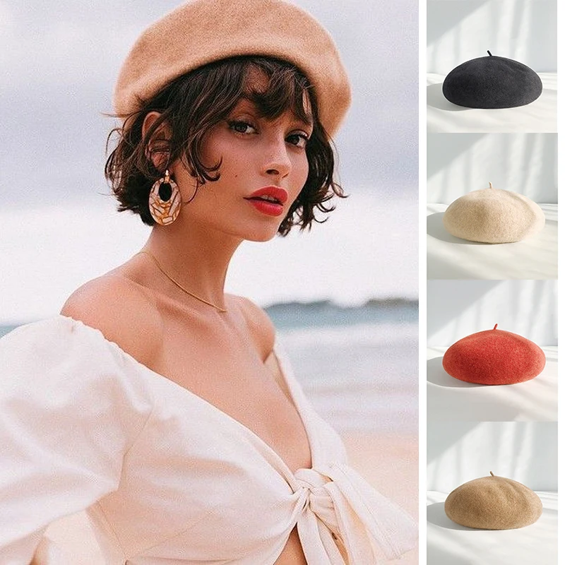 Хит продаж модная новинка французский стиль женский шерстяной однотонный берет