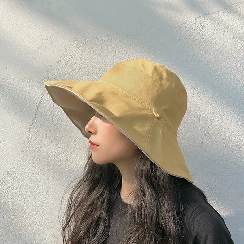 CHIMERA Fashion Bucket Hat for Women Summer Foldable Cotton Double Side Sun Prevent Hats Outdoor Beach Visor Basin Cap