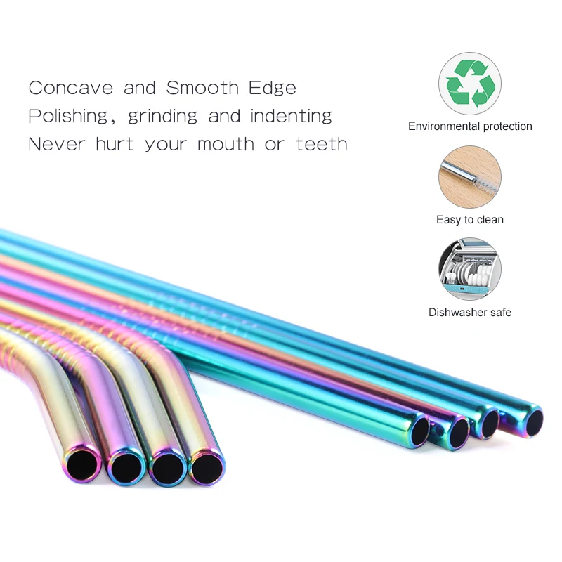 Reusable Stainless Steel Straws Metal Straight Bent Drinking with Cleaner Brush Straw Party Bar Accessories | Дом и сад