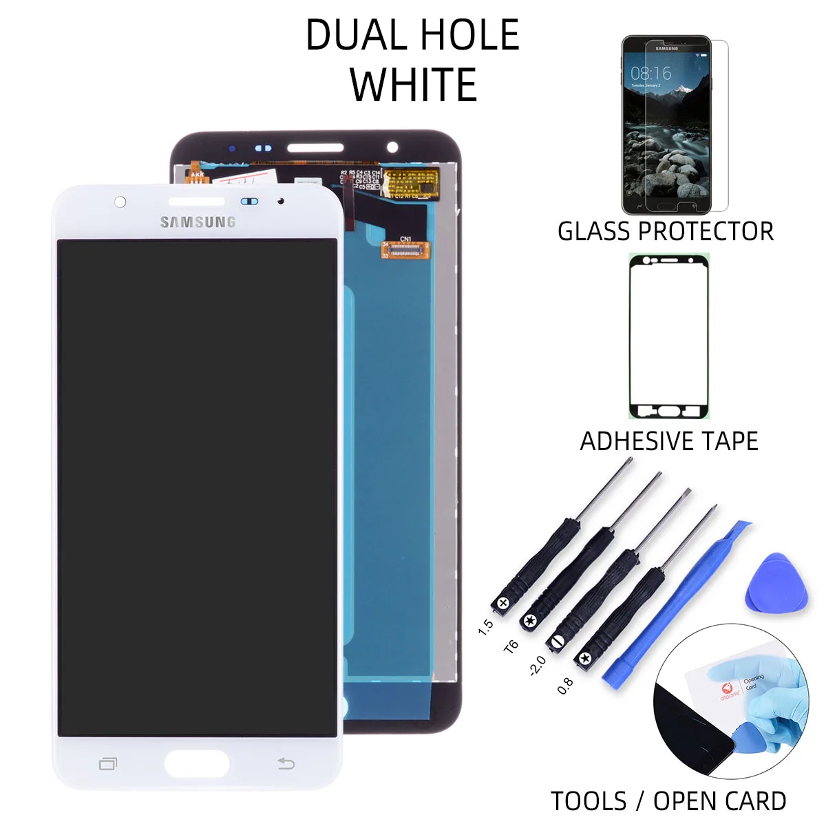 Дисплей для SAMSUNG Galaxy J7 Prime G610F G610F/DS LCD в сборе с тачскрином On7 Nxt 5.5" золотой белый Черный - Цвет: White Dual Hole