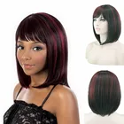 Парики Sinuo короткие с челкой, Синтетические прямые черные и красные волосы, длина плеч, хайлайтер, цвет красного вина, для косплея женщин