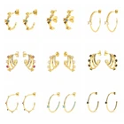 Женские серьги-гвоздики с фианитом, 18 К