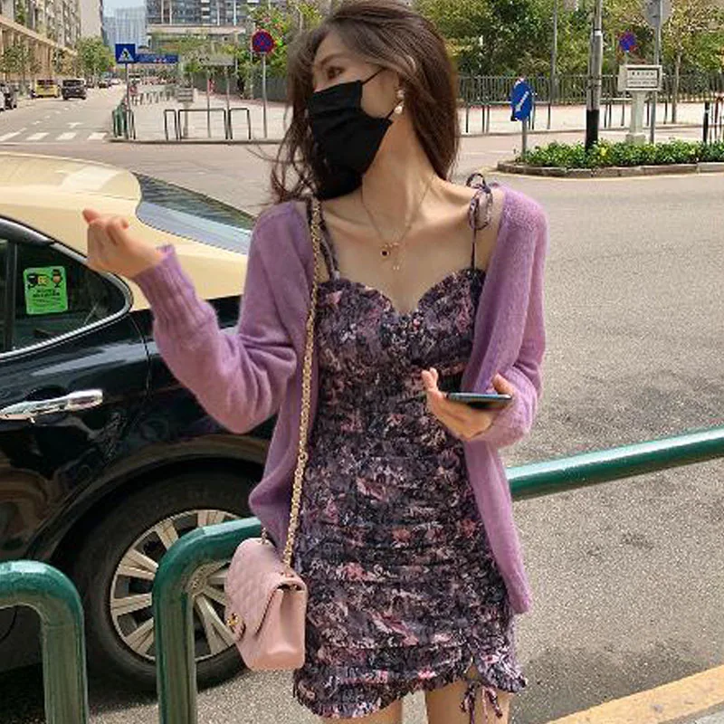 

Elegant Sexy Strap Dress Women Floral Design Vintage Mini Dress Evening Party Dress for Females Korean Style 2021 Summer Chic