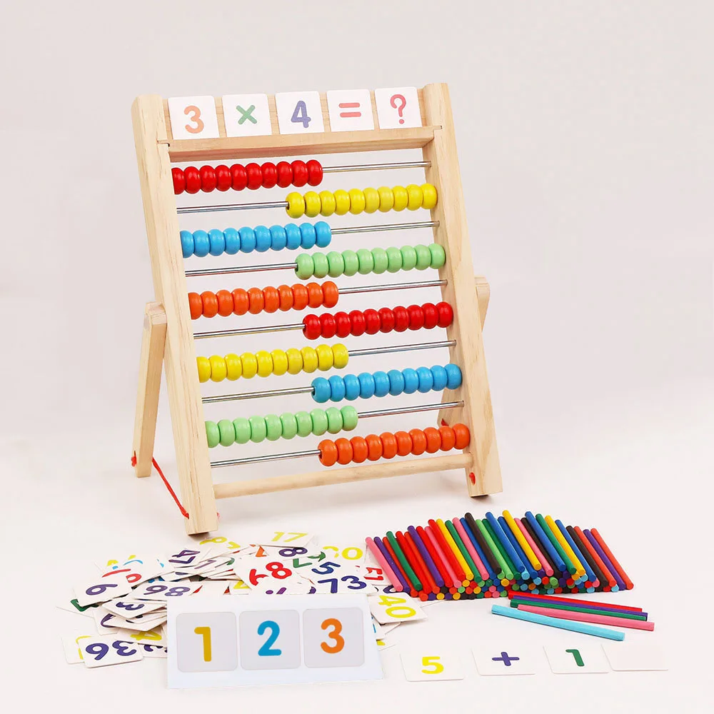 Многофункциональный Abacus обучающая подставка деревянная Монтессори игрушки счетные познавательные доски раннего образования математические игрушки для детей подарок - Цвет: Черный