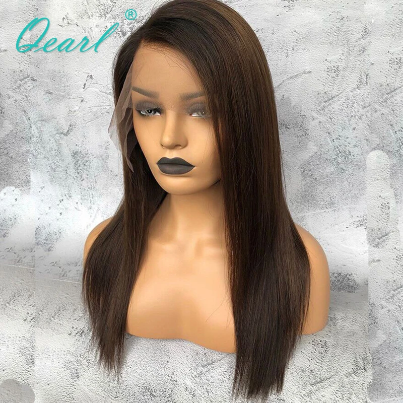 Парики из натуральных волос Омбре коричневого цвета с кружевом спереди