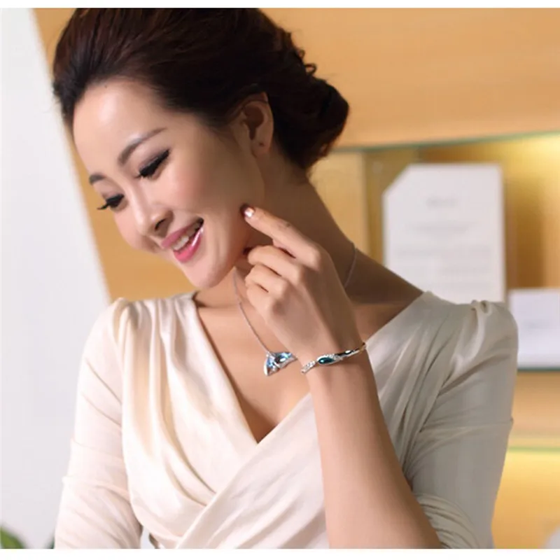 Женские Ювелирные наборы покрытые голубыми искусственными подвесками ожерелье