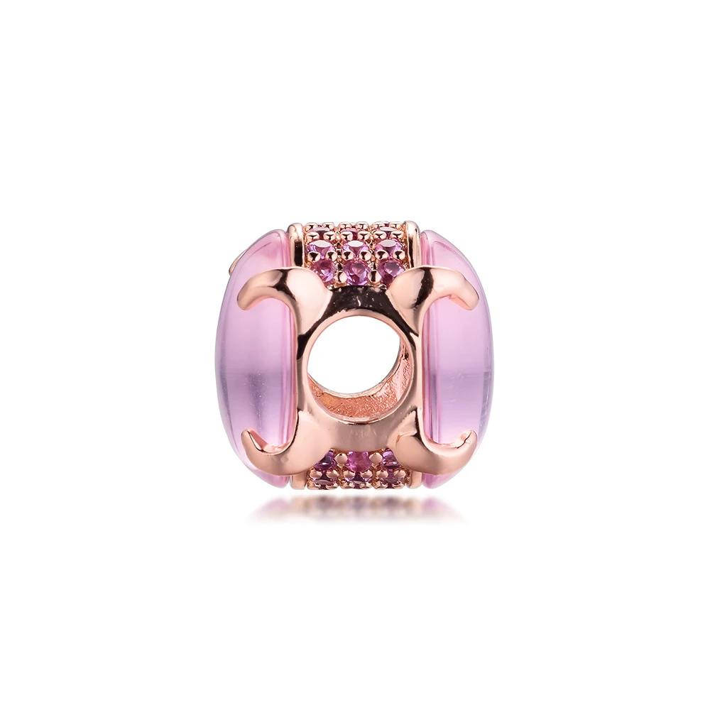 

Pink Oval Cabochon Valentine's Day Gift S925 Sterling Silver Beads Fashion Girl Pendant Women Cheap Charms