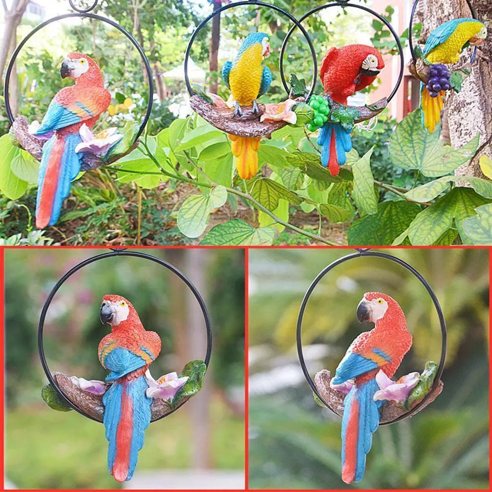 

Hanging Parrot Statue Metal Ring Birds Model Handicrafts Wedding Garden Ornaments Animal Sculpture Outdoor Holiday Home Dec U5n8