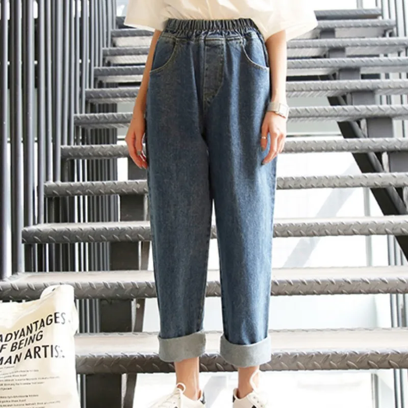 M-5XL осенние женские джинсы повседневные с эластичной резинкой на талии высокой