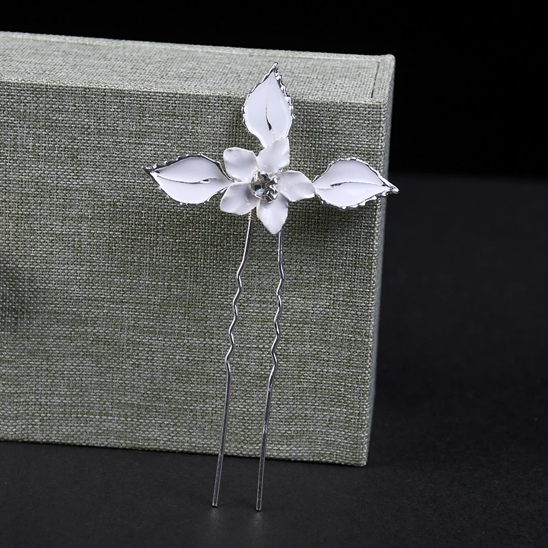 4 шт Серебряный цвет белый цветок лист шпильки для волос женщин Свадебные
