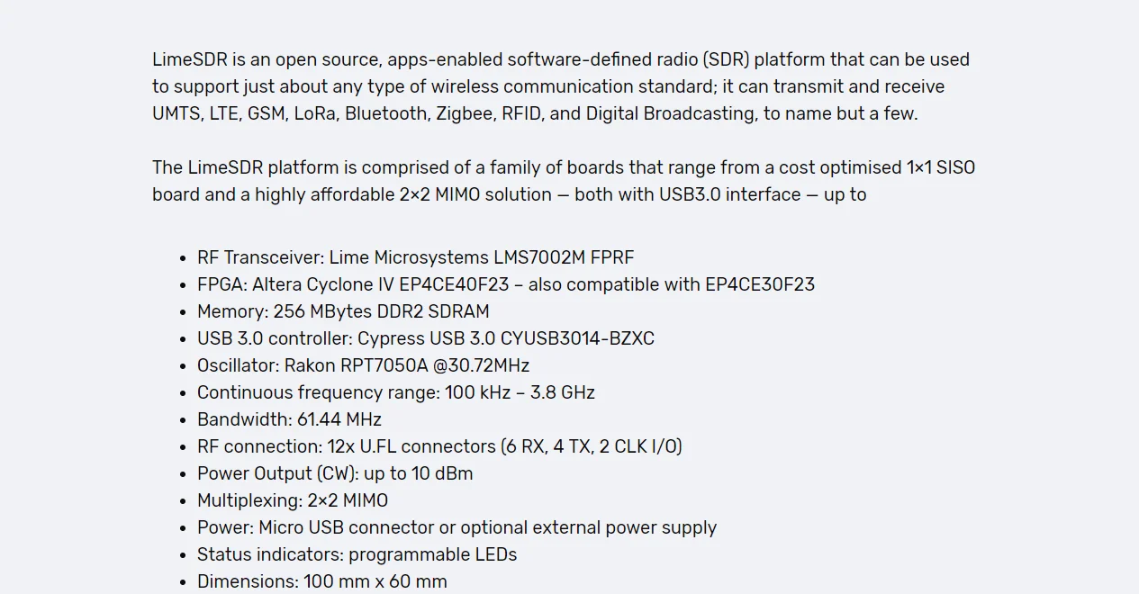 LimeSDR программное обеспечение радио