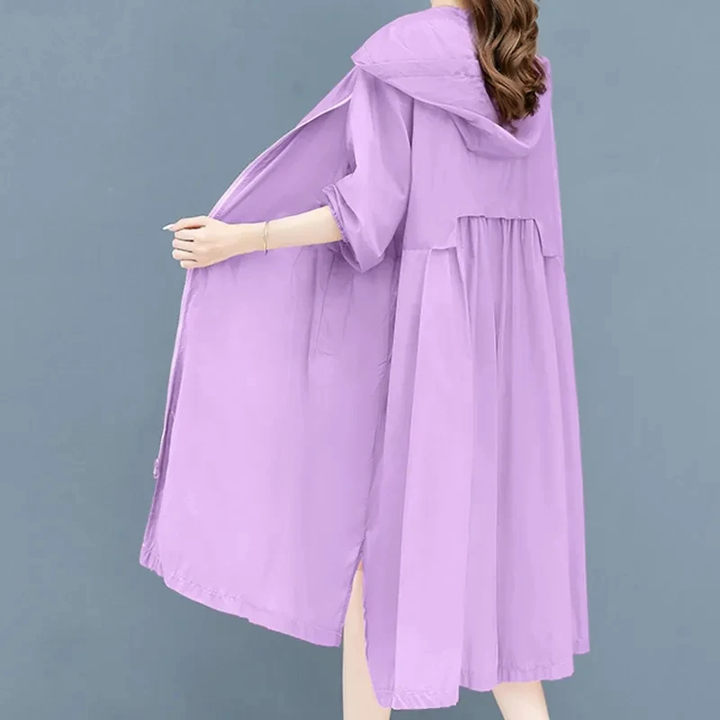 

2021 New Sun Protection Clothing Women's Summer Mid-Length Windbreaker Jacket Female UV Protection Cardigan Thin Coat Beachwear