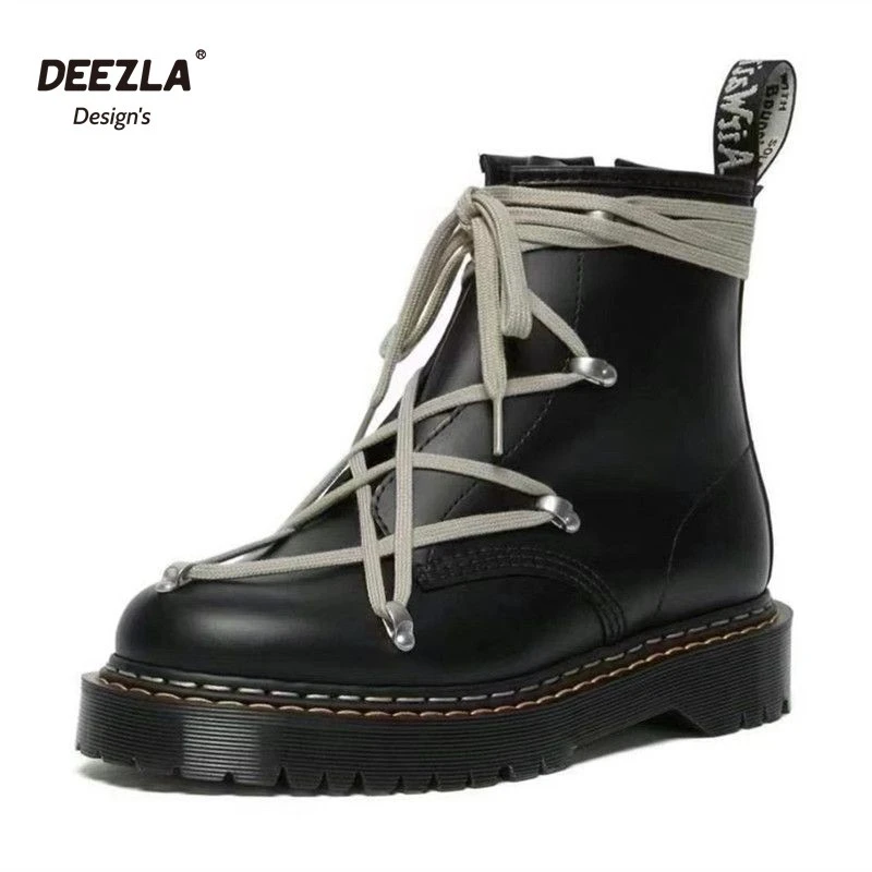 

2021 Ankle Boots For Women Chunky Platform Lace Up Motorcycle Booties Female Winter Shoes Designer Round Toe Short Boots Ladies