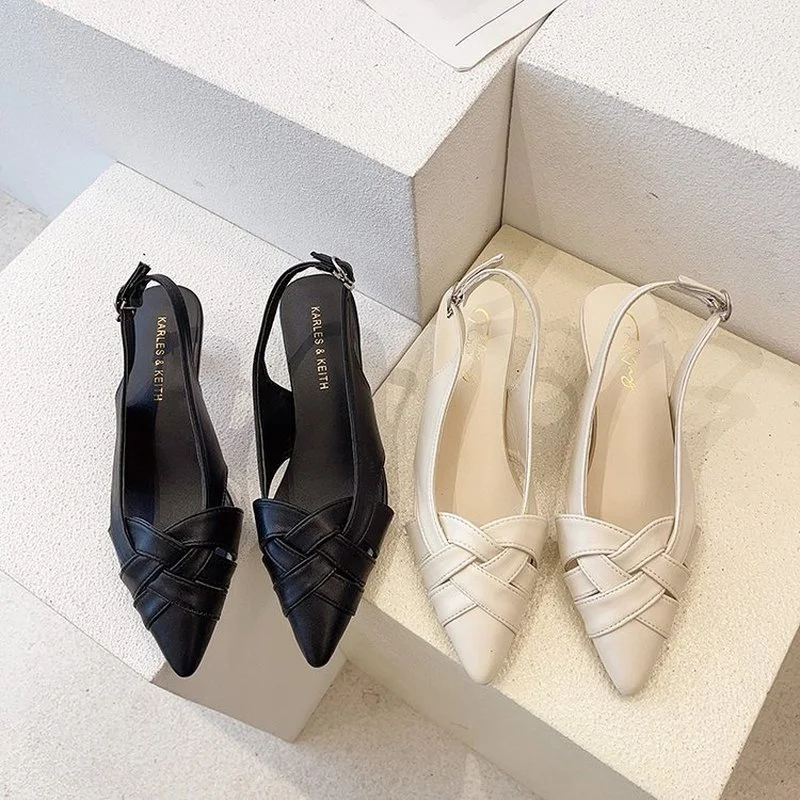 

White French pointed toe woven sandals women's spring 2021 stiletto mid-air heel hollow toe cap fashion single shoes