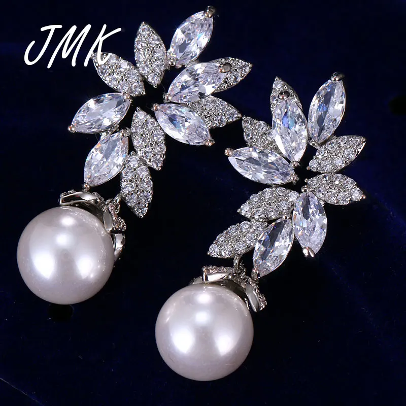 Женские серьги-подвески с жемчугом и листьями из циркона | Украшения аксессуары