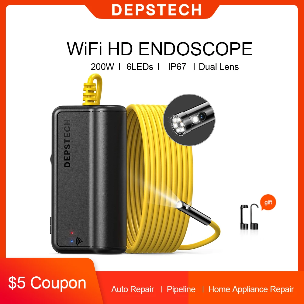 

DEPSTECH Wireless Endoscope Dual Lens Wifi Borescope 2MP / 5MP Zoomable Inspection Camera for Android & iOS Smartphone Tablet