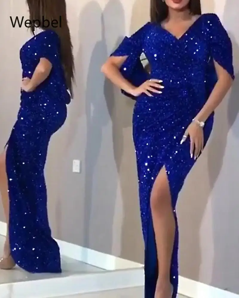 Женское вечернее платье WEPBEL весна лето 2020 с коротким рукавом и блестками