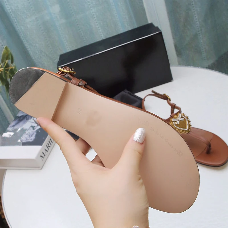 

Prowow 2021 luxury brand Genuine Leather Women Sandals flats Runway Ankle Strap Flats Shoes Ladies Summer Holiday Sandals Shoes