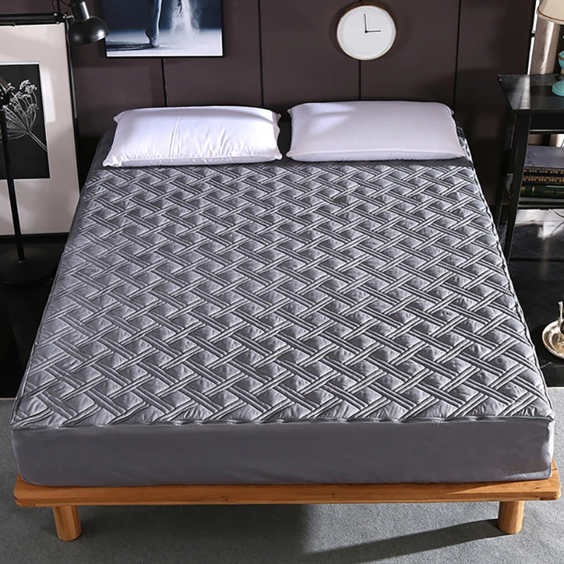 

New Six Sides All Inclusive Quilted Mattress Cover Soft Fiber Topper Pad Plain Solid Color Bed Mattress Protector Anti Dust Mite