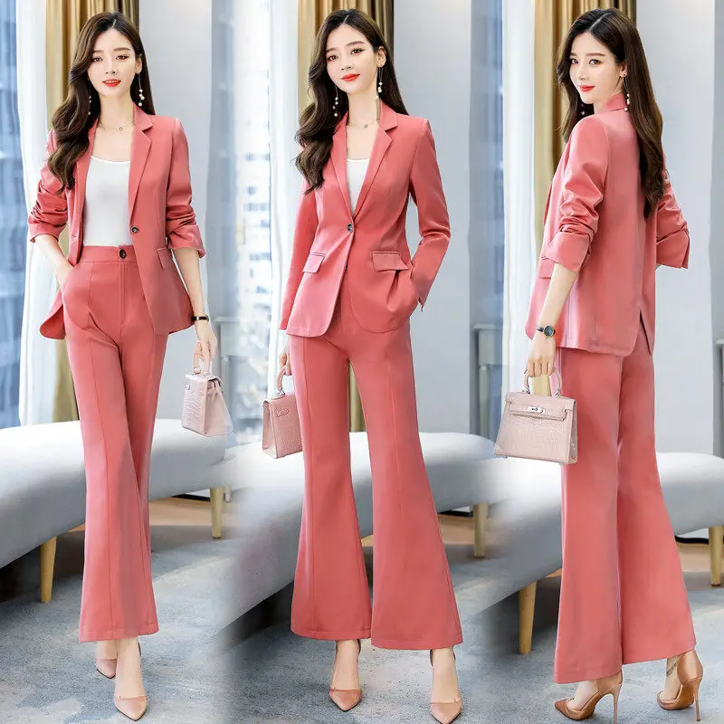 

High-end Blazer Pants Suit Women's Spring and Autumn 2020 New Split Suits Slim Horn Wide Leg Pants Two-piece Set For Work k1110