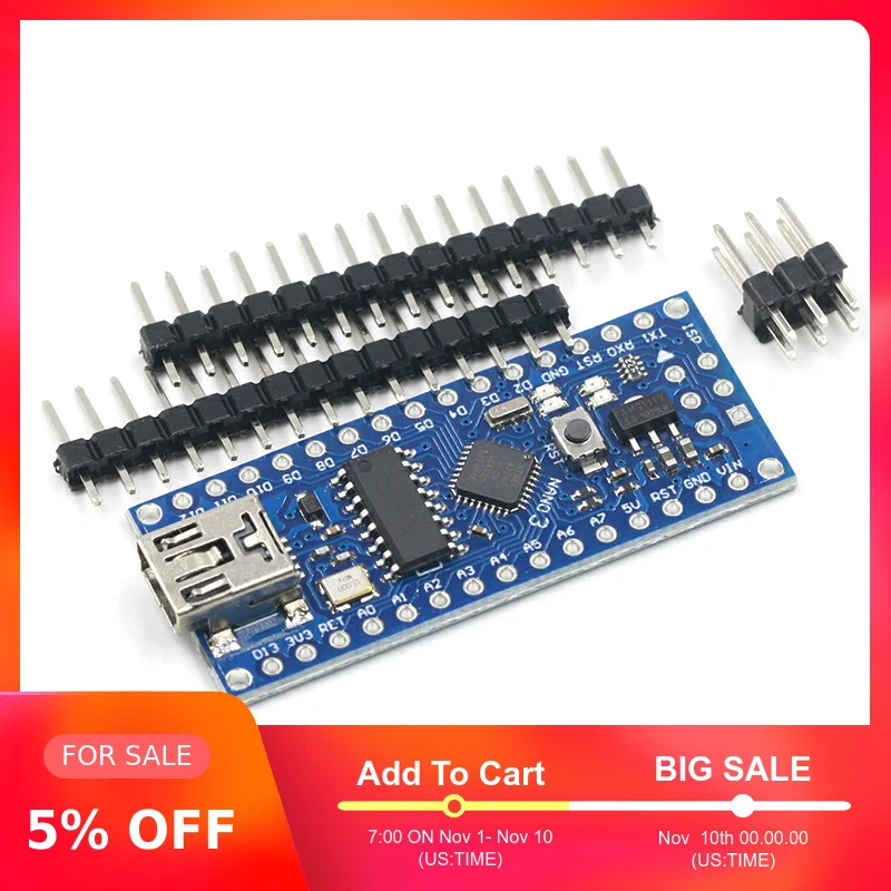 Мини usb с контроллером загрузчика Nano 3 0 совместимый для arduino CH340 USB драйвер 16 МГц NANO