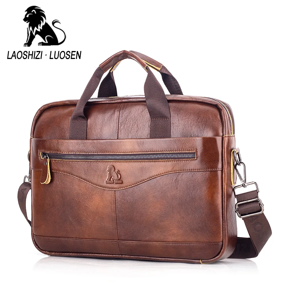 

New Genuine Leather Men's Briefcase Vintage Business Computer Bag Fashion Messenger Shoulder Bag Postman Male Handbags