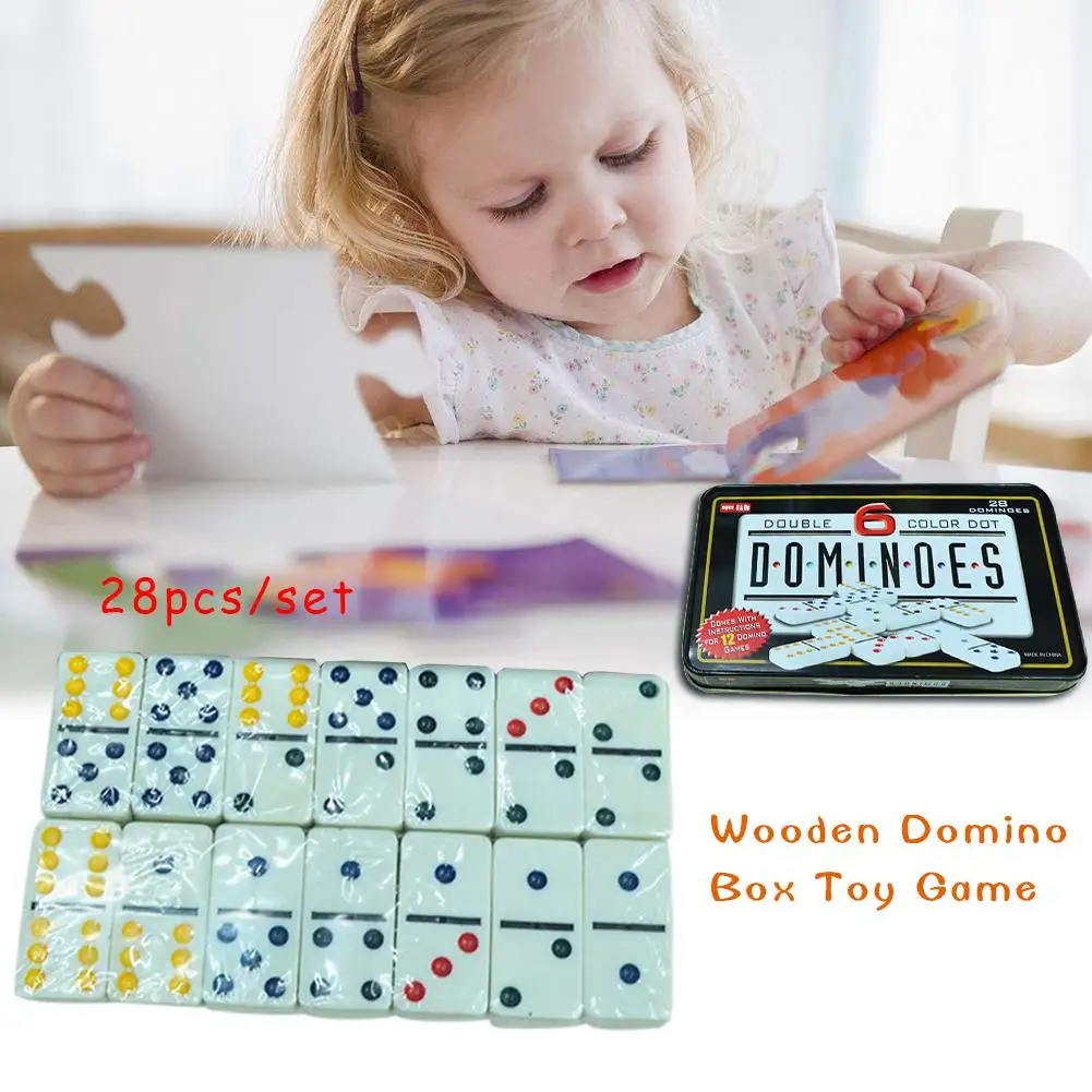 

Набор точечных домино, шахматные блоки, железная коробка, забавная игрушка домино, набор из шести домино, развлекательная игра, карточка для...