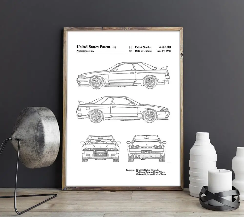 CP21004 Автомобиль патент для Nissan GTR, произведение искусства, спортивный автомобиль холст стены искусства плакат, декор комнаты, печать, схема, идея подарка, украшения стены - Цвет: CP21004