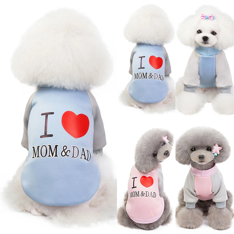 Горячая продажа Одежда для собак с надписью I LOVE MY MOM Dog толстовка капюшоном