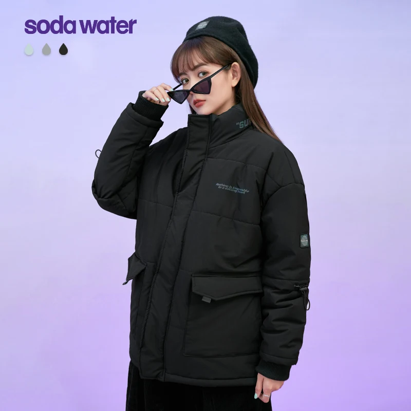 

SODAWATER Harajuku зимняя теплая хлопковая куртка женская Светоотражающая ветрозащитная Водонепроницаемая Толстая хлопковая куртка женская верхн...