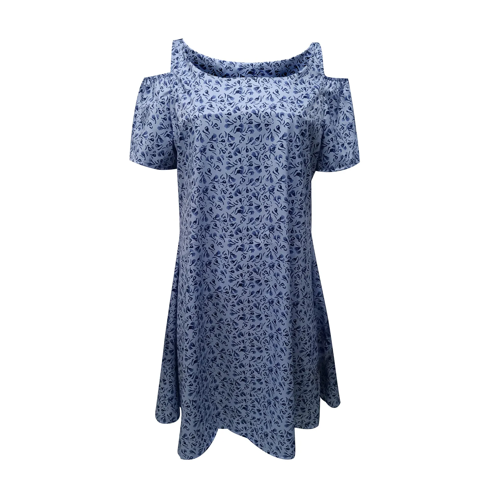 

Fashion Women Dress 2021 Robe Bohemia Casual O-Neck Summer Short Sleeve Off The Shoulder Fashion Prints Loose Knee-Length Dress