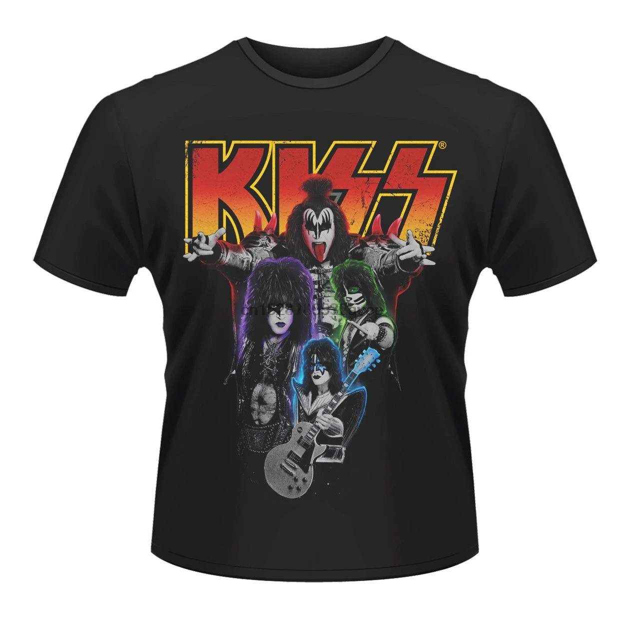 Kiss Neon Band Rock Heavy Metal Gene Simmons Para Hombre модная футболка унисекс Топ Футболка|Мужские