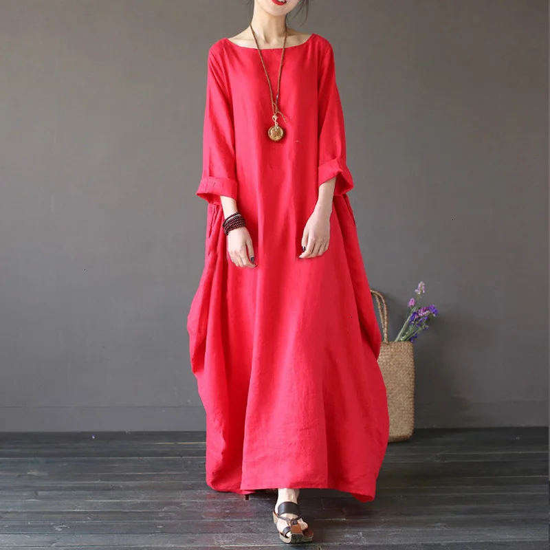 Лето-осень, платья размера плюс, женские, 4xl 5xl, Свободное длинное винтажное платье, богемное платье-рубашка, макси платье, модное женское платье Q293