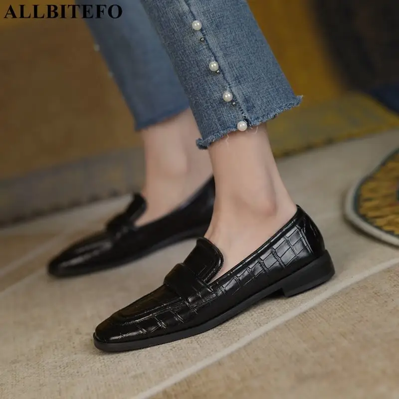 

Туфли ALLBITEFO женские на низком каблуке, Натуральная овечья кожа, квадратный носок, модная удобная обувь для офиса и работы, Размеры 33-40