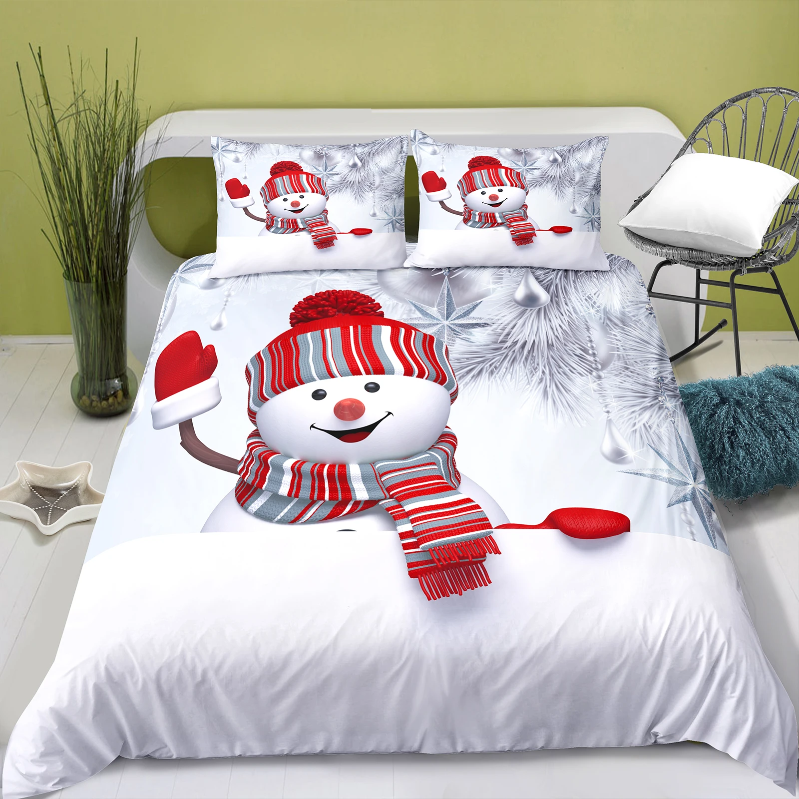 

Christmas Snowman Bedding Quilt Cover & Pillowcase Full Size Queen Bedding Set Bed Set Queen Size Cute Bed Sheets Juego De Cama