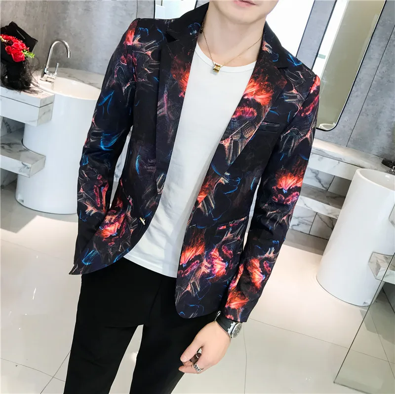 

2020 Men's Four Seasons Wear New Printed Casual Suit Youth Fashion Slim Flower blazer
